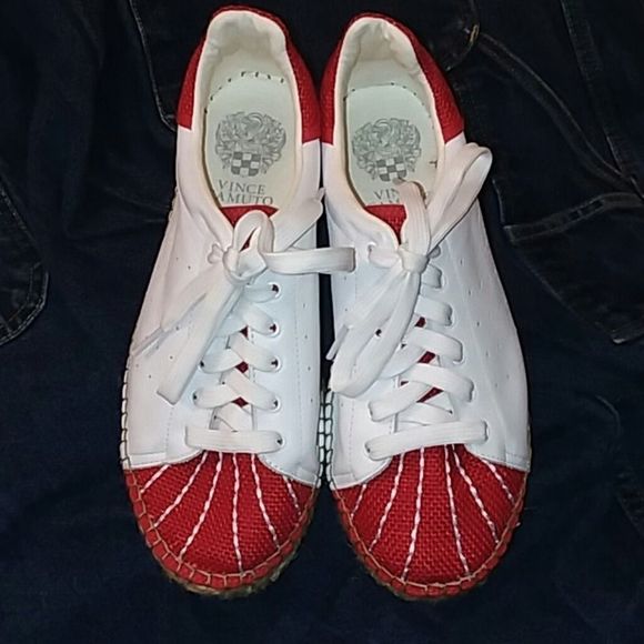 Vince Camuto leather espadrille penny2 platform shoe rubber sole women's 8.5 red - Picture 2 of 7